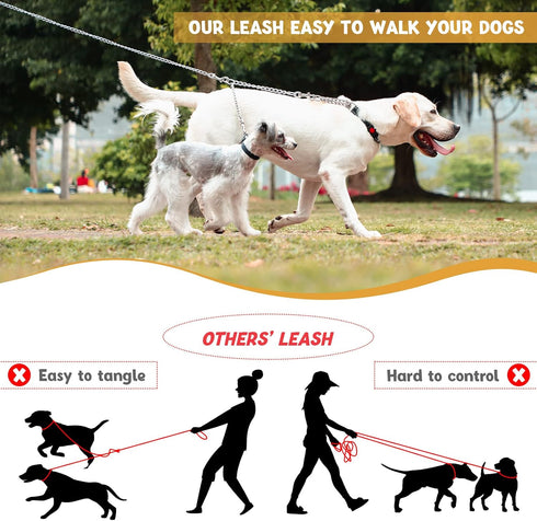 PETTOM 2 Way Dog Lead, Metal Chain Double Pet Clip Leash Coupler, 360° Swivel, No Tangle, XS 2.5mm*40cm, Silver