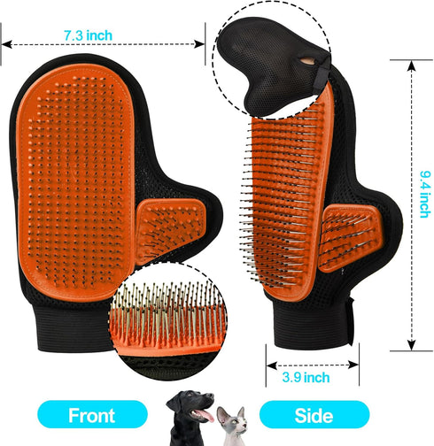 2024 Pet Grooming Glove with Tipped Pin Brush - Special Design Deshedding Glove, Perfect Petting Tool for Sensitive Pets