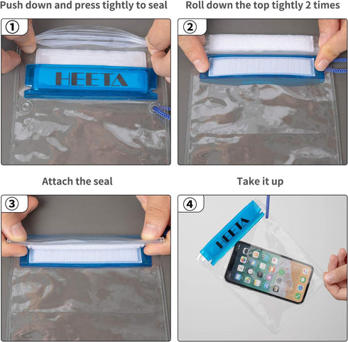 HEETA 5-Pack Clear Waterproof Dry Bag, Water Tight Cases for Camera Mobile Phone Maps, Kayaking Document Holder