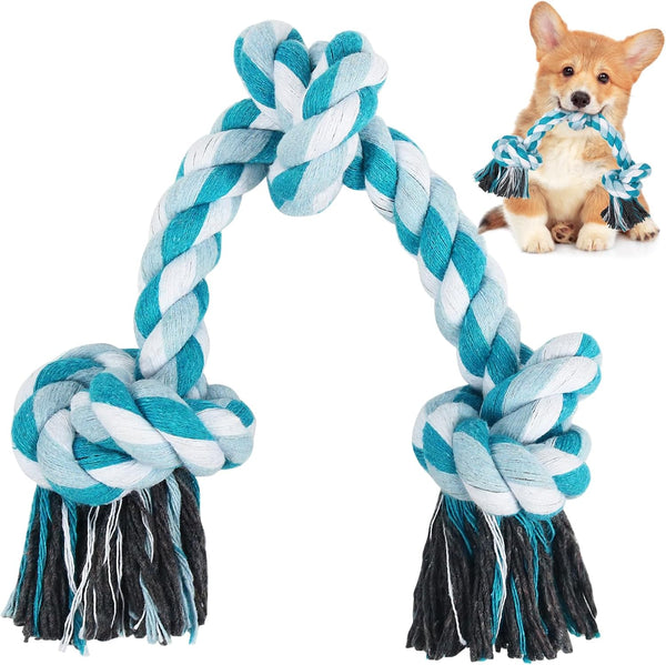 Dog Rope Toys, 3 Knots Chew Rope Toy for Medium and Small Dogs, Natural Cotton Pull Rope for Tug of War