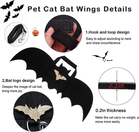 Halloween Dog Costume, Pet Bat Wings for Medium & Large Dogs, Adjustable Bat Wing Cosplay Apparel with Leash and Bells