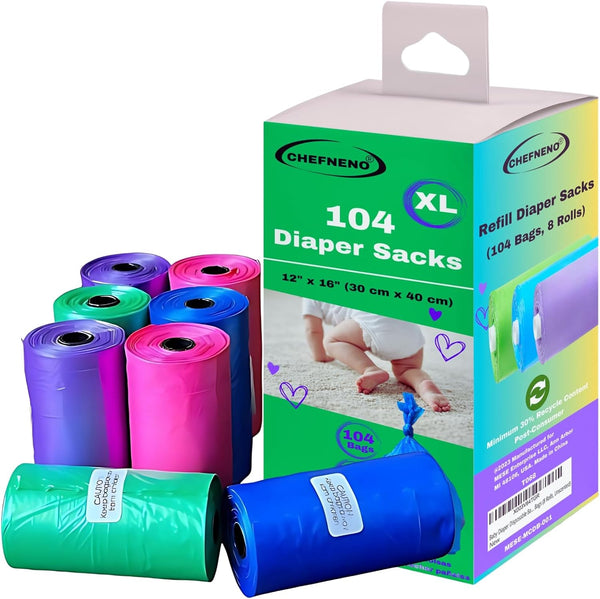 Baby Diaper Bag Disposable Refill 8 Rolls (104 Diaper Sacks) Dog Poop
