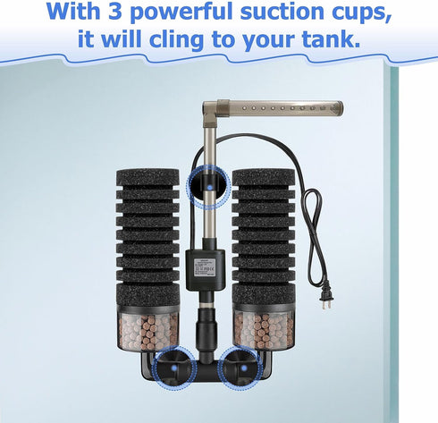 2 20-55 Upgrade Aquarium Electric Power Sponge Filter with Submersible Pump Ultra-Quiet Motor with Bio Ceramic Media