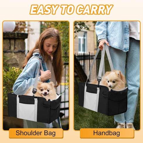Portable Dog Car Seat for Small Dogs, Booster Seat with Safety Leash & Washable Cushion, Pet Car Seat with Adjustable