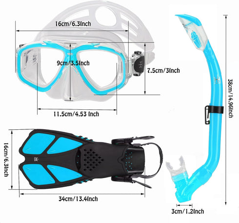 Kids Snorkel Set with Mask, Fins, Mesh Bag, Anti-Fog Snorkeling Gear for Swimming