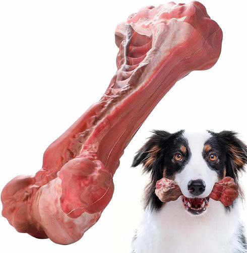 Dog Puppy Bone Toy for Aggressive Chewers, Beef Flavor, Durable Rubber for Small/Medium Breeds