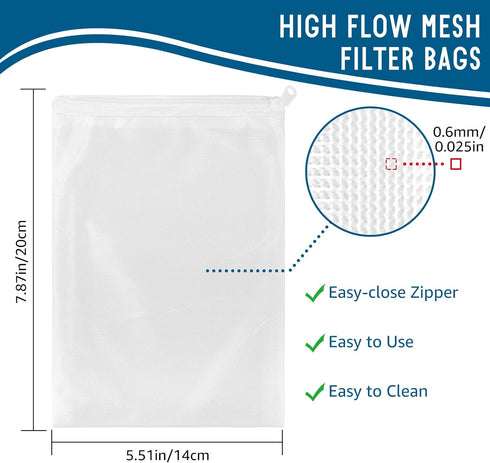 Media Bags for Aquarium, 10 PCS Extra Fine Mesh Reusable Nylon Net Filter Bags with Plastic Zipper, 7.9 x 5.5 Inch