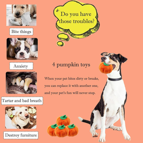 4 Pcs Pumpkin Dog Chew Toys, Squeaky Halloween Plush Cat Playing Toys for Teeth Grinding and Pet Training (Pumpkin)