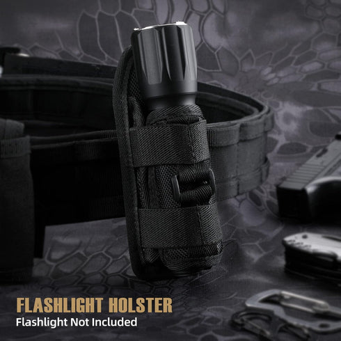 LIVANS Tactical Flashlight Pouch Holster - Rotatable Flashlight Holder Belt Clip with 360 Degree Carabiner Reel Clip