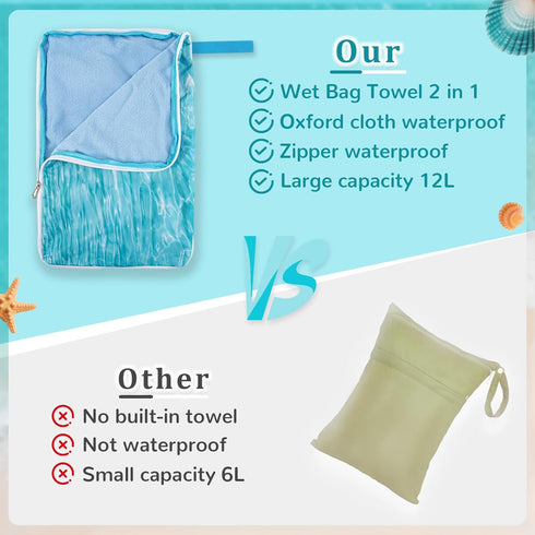 Generic Swimming Waterproof Embedded Towel Wet Dry Bag, Oxford Cloth Zipper Design Portable Wet Bag for Swimsuit