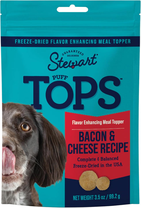 Stewart Freeze Dried Dog Food Topper, PuffTops with Real Bacon, Healthy Natural Freeze Dried Dog Treats, 3.5 Ounce Pouch