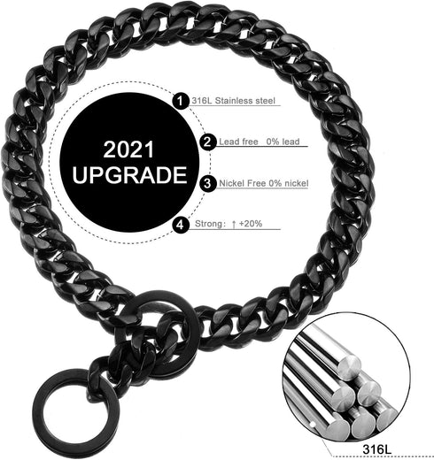 "Dog Chain Collar Black High Polished Stainless Steel Cuban Link Heavy Duty Chew Proof Leash for Small Dogs (15mm,