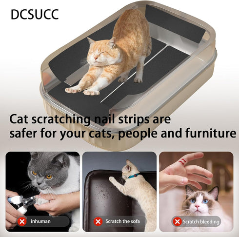 Cat Nail File Scratching Strips - 6 Pcs Cat Scratcher Liner for Litter Box, 3 Pairs Peel Stick Cat Strips in Different Sizes - Recommended for Litter Box Use (Black)