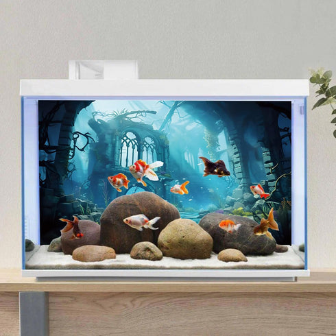 AWERT 30x18 inches Polyester Undersea Aquarium Background - Ruins and Aquatic Plants Decor