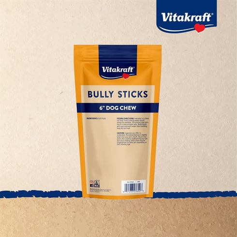 6 Inch, 5 Count, 6 oz Vitakraft Dog Bully Sticks, Thick, All-Natural Beef Chews for Dogs