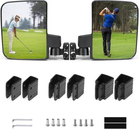 Golf Cart Side Mirrors - Universal Folding Rear View Mirror for 0.75"-1.25" Square Rail, Fits EZGO and Club Car