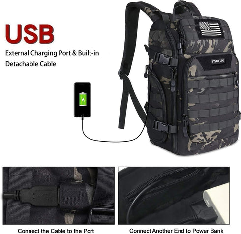 MOSISO 30L Tactical Backpack, Military Daypack with USA Flag Patch & USB Charging Port, Night Camouflage