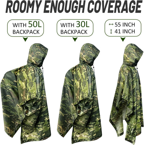 WINWAY Military Style Poncho - Multi Use Rip-Stop Camouflage Raincoat