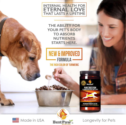 Best Paw Nutrition Premium Probiotic Prebiotic & Digestive Enzymes for Dogs & Cats, 5 Billion CFU, Organic Turmeric &