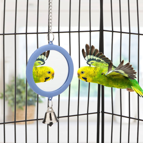 Hypeety Pet Bird Mirror with Bell, Interactive Parrot Toy for Cockatiel, Parakeets, Canaries, Budgie (Blue)