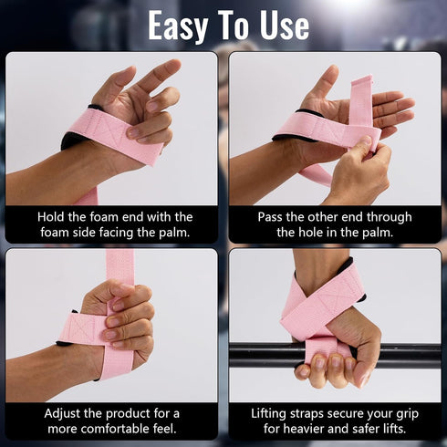 WTYPOPK 2 Wrist Straps for Weightlifting, Pair Gym Pink Lifting Straps with Neoprene Padded Wrist Cushion, Weight