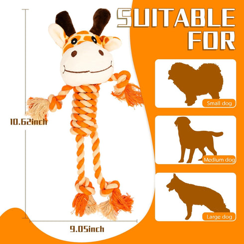 Tough Dog Toys for Puppies and Small-Medium Dogs, Plush Stuffed Animals, Tug of War Rope Toys (Giraffe)