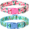 Spring Summer Dog Collar 2 Pack, Flamingos Cactus Print Hawaiian Collar for Medium Dogs, Boy Girl