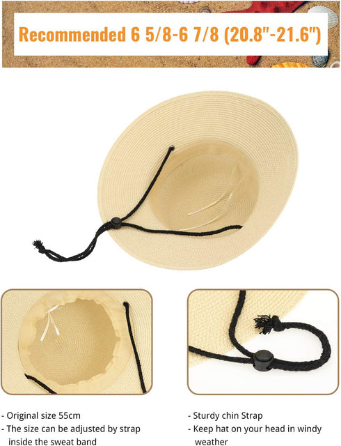 Gisdanchz Women Wide Brim Straw Hat with Chin Strap for UV Sun Protection - Summer Accessory