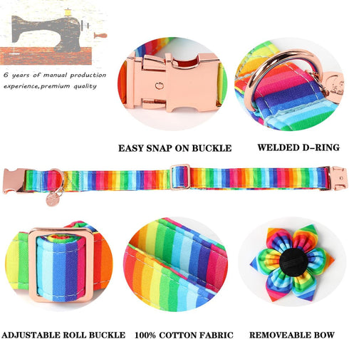DOGWONG Cotton Pride Dog Collar, Rainbow LGBTQ Collar for Small Medium Large Dogs