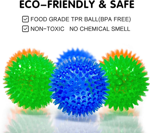 Squeaky Fetch Spike Balls TPR Toys for Small Dogs, Puppy Rubber 6 Pack, Bright Colors Chew Teething Toys