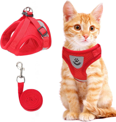 Red Cat & Dog Vest Harness - All Weather Mesh, Reflective Strap, Adjustable Step-in Harness for Small Pets, Red, S