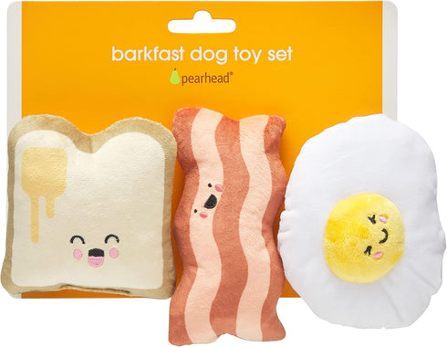 Set 3, Set, Set, Pearhead Barkfast Dog Toys, of Plush Pet Squeaker Toys, Breakfast Dog Toy Toast Bacon & Egg Toy Must