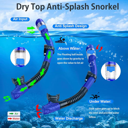 Set,Panoramic Swimming Snorkeling Gear for Adults,Mask Fins Snorkel View Diving Mask Anti-Fog,Dry Snorkel,Adjustable