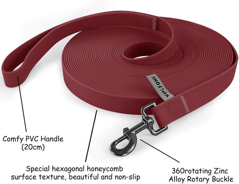 9m Dark Red Heavy Duty Training Dog Leash with Anti-Slip Handle, Waterproof for Outdoor Activities