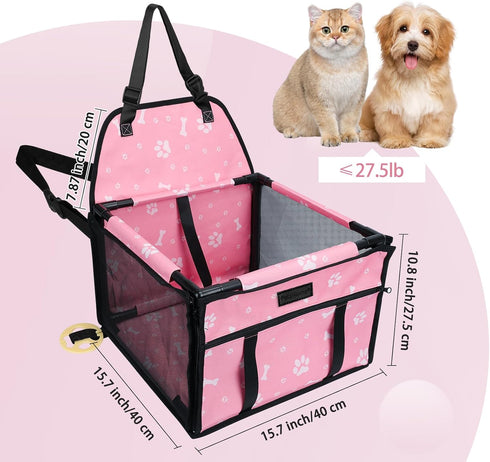 PetsHome Dog Car Booster Seat, Foldable Pet Car Seat with 12 PVC Tubes, Waterproof Oxford Travel Seat for Small to