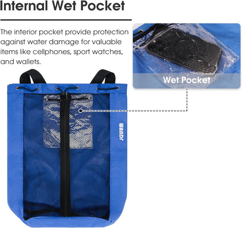 WANDF Mesh Drawstring Swim Bag, Backpack for Swimming, Gym, and Workout Gear