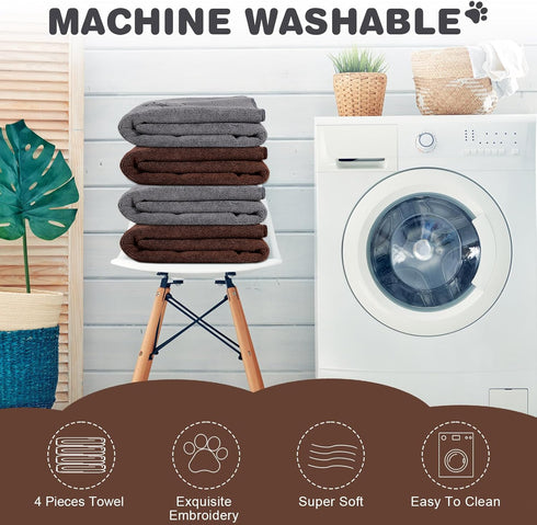 Chumia 4 Pack Extra Large Quick Drying Dog Towels, Absorbent Microfiber Pet Bath Towels (Gray, Coffee, 16 x 32 in)