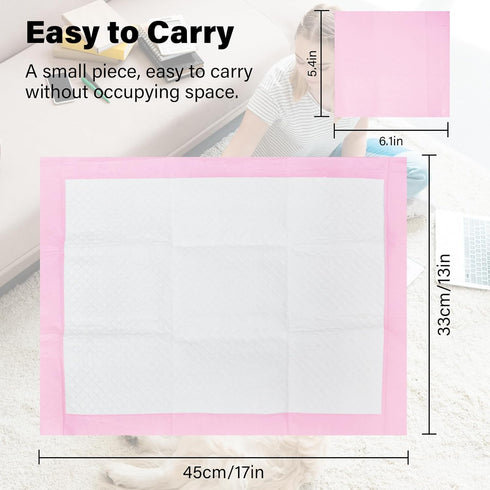 JONYEE 4-Layer 13 17 -Pink(50 Count) Basics Dog and Puppy Pee Pads with Leak-Proof and Quick-Dry Design for Potty