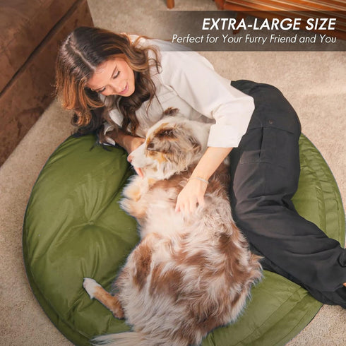 ClevaHome Orthopedic Dog Bed for Large Dogs - Dual Layer Water Repellent Round Pet Bed with Washable Cover, Olive Branch