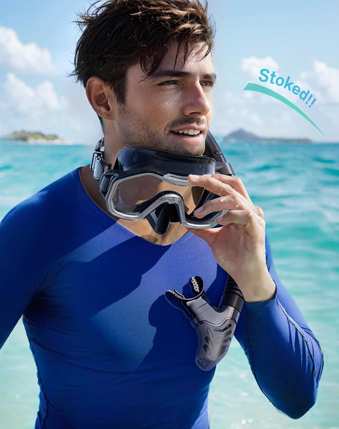 Snorkeling Gear for Adults - Dry-Top Snorkel Set with 180° Panoramic Wide View Diving Mask