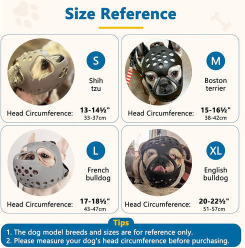 BARKLESS Short Snout Dog Muzzle, Soft Silicone Flat Faced Muzzle for French Bulldog, Shih Tzu, Pug