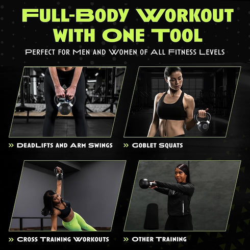 Kettlebells, Single-Cast Iron Strength Training Set, No-Welded Joints, Wide Handle for Maximum Durability