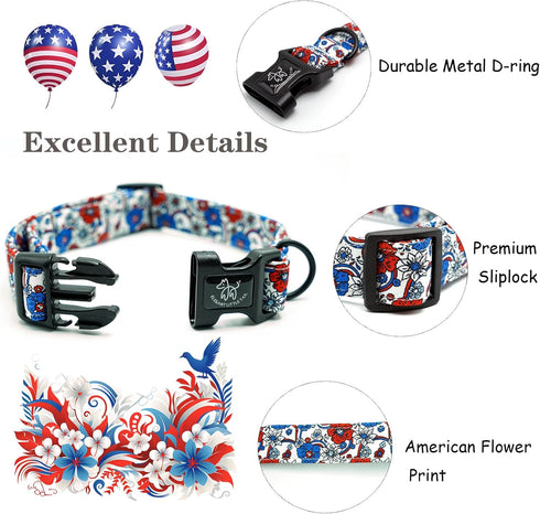 Elegant Little Tail Holiday Dog Collar, Adjustable Independence Day Design for Small Medium Large Dogs