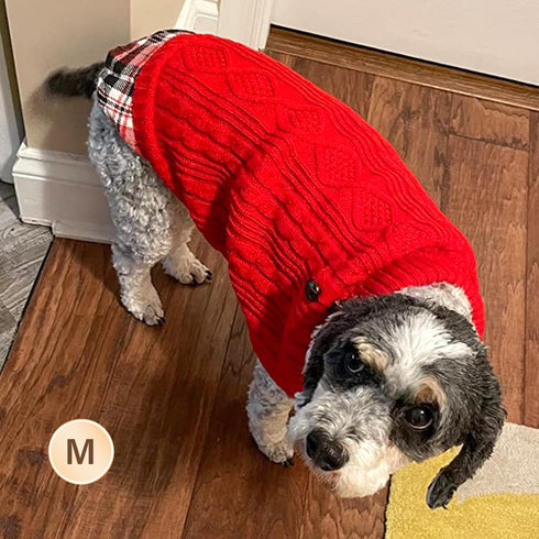 KYEESE Dog Sweater Soft Pullover for Small Dogs, Warm Turtleneck with Gingham Patchwork, Comfy Pet Coat