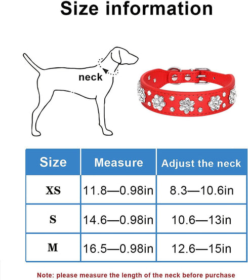 Rhinestone Dog Collar, Cute Flower Bling PU Leather Adjustable Sizes for Small, Medium, Large Dogs (S, Purple)