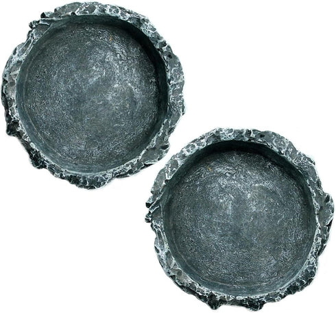 OMEM Reptile Natural Bowl Food and Water Dish, Resin Made, 2PCS, Gray, S