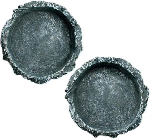 OMEM Reptile Natural Bowl Food and Water Dish, Resin Made, 2PCS, Gray, S