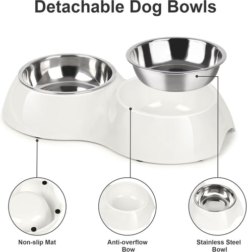 Double Dog Bowl Set, Two 6.9 fl oz Stainless Steel Bowls & Elevated Base, Ideal Feeding Solution for Small to Large Pets