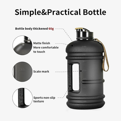 TOOFEEL 2 Liter Water Bottles - BPA Free Half Gallon Sports Bottle with Measurements Marked (Matte Black)