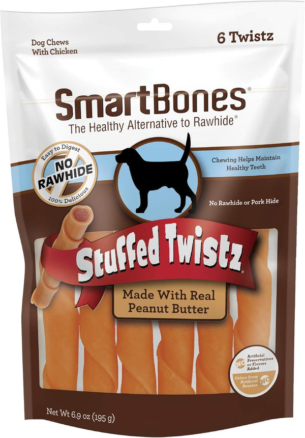 Smartbones Stuffed Twistz with Peanut Butter, 6 Count Rawhide-Free Chews for Dogs